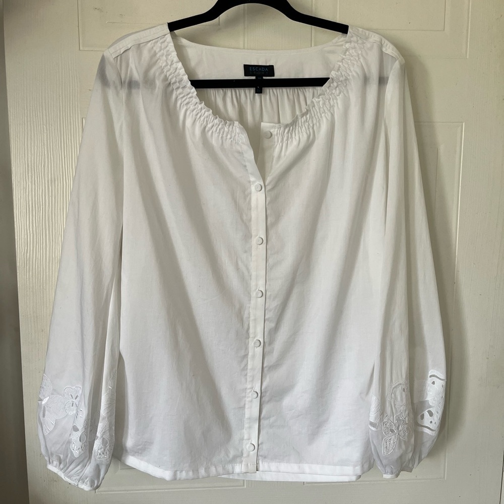 ESCADA Sport White Blouse w/ Embroidered Butterfly sleeves